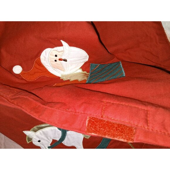 Vintage Red Christmas Tree Skirt With Appliqué Santa Bear Toys Gold Zigzag Trim - Picture 8 of 9